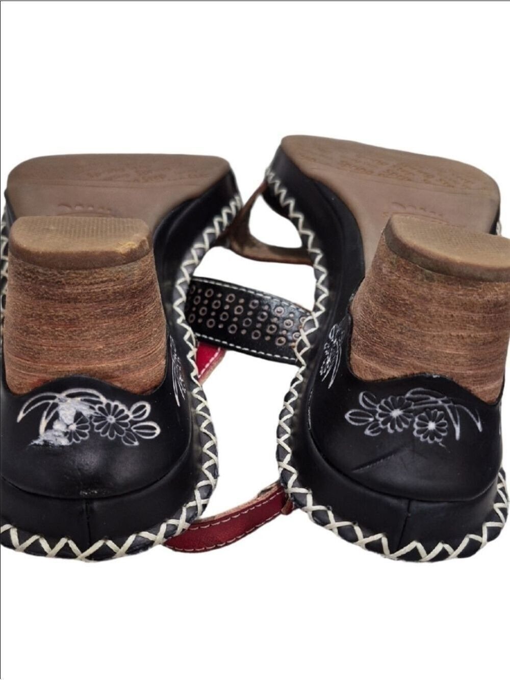 L'artiste Red and Black Stud Accent Leather Slingback Sandals - Picture 14 of 15